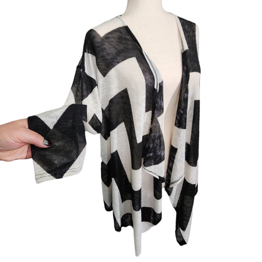 Moa Moa Slub Knit Chevron Waterfall Drape Open Front Cardigan LS Small *NEW*